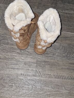 Hot Tomato Kids Tan Faux-Shearling Lace-Up Winter Boots